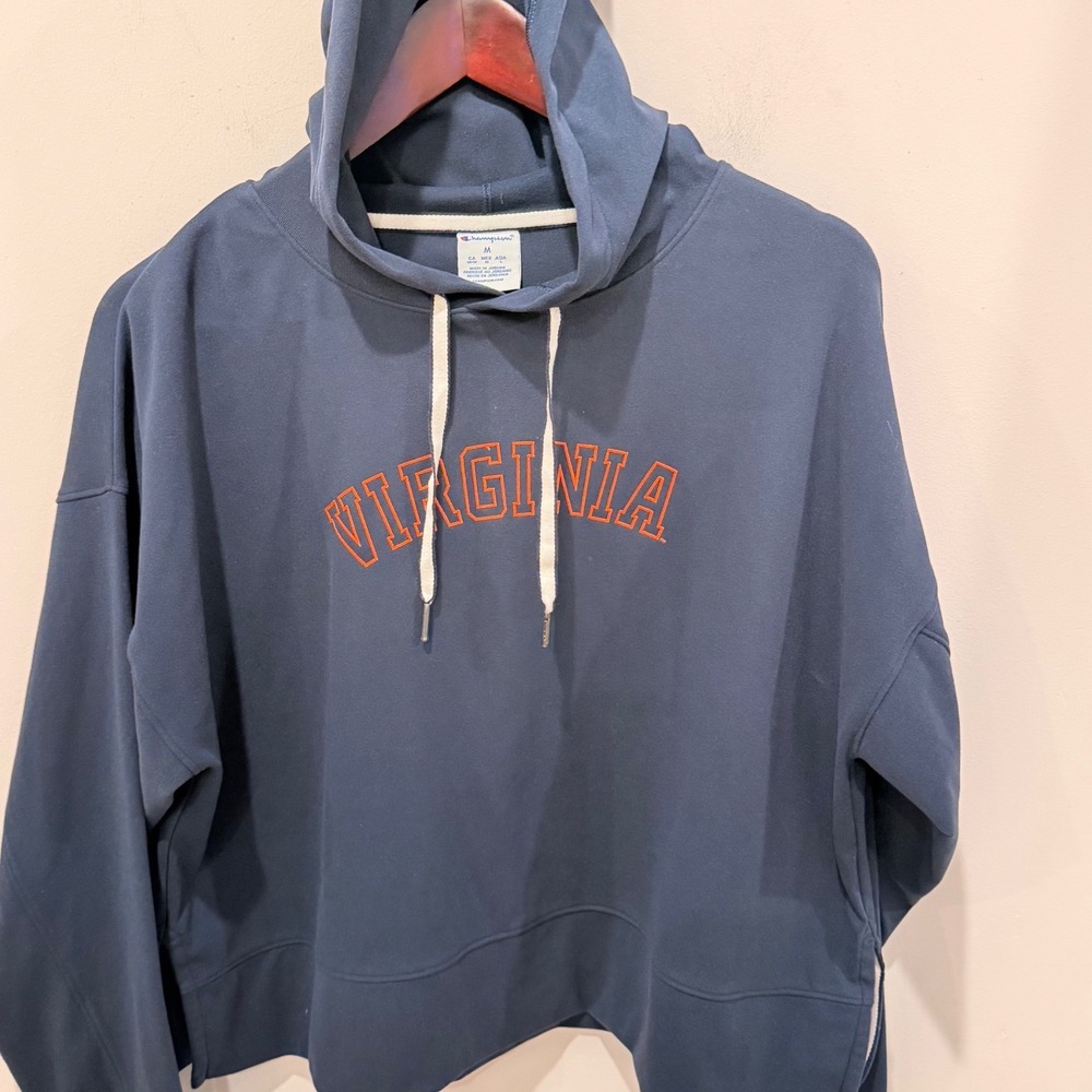 Champion University of Virginia UVA Cavaliers Cropped Hoodie Navy Blue Medium